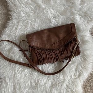 Brown Steve Madden crossbody with gold hardware